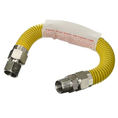 Flextron Gas Line Hose 3/8'' O.D.x18'' Len 1/2" FIPx3/8" MIP Fittings Yellow Coated Stainless Steel Flexible FTGC-YC14-18F